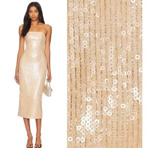 NWT Milly Kait Sequin Midi Dress in Gold